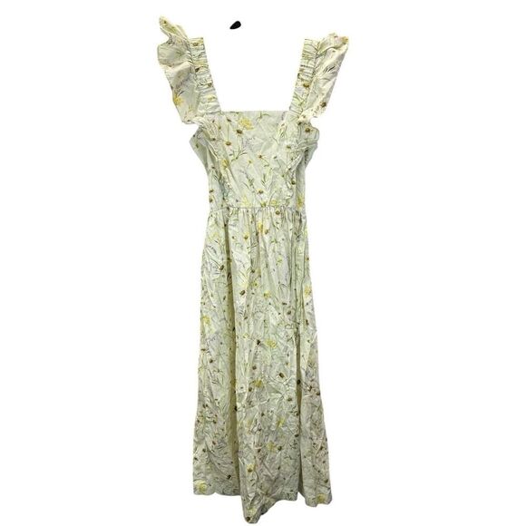 H&M Wildflower Meadow open back Poplin Light Green Floral midi Dress sz XS - Picture 7 of 16